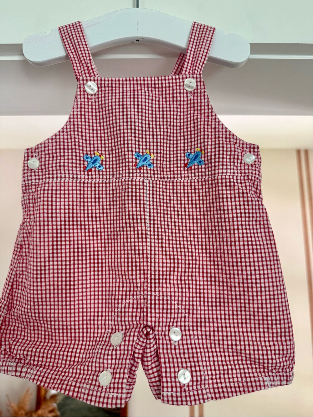 Vintage Anavini Hand Smocked Overall Airplanes Sz 3 Months